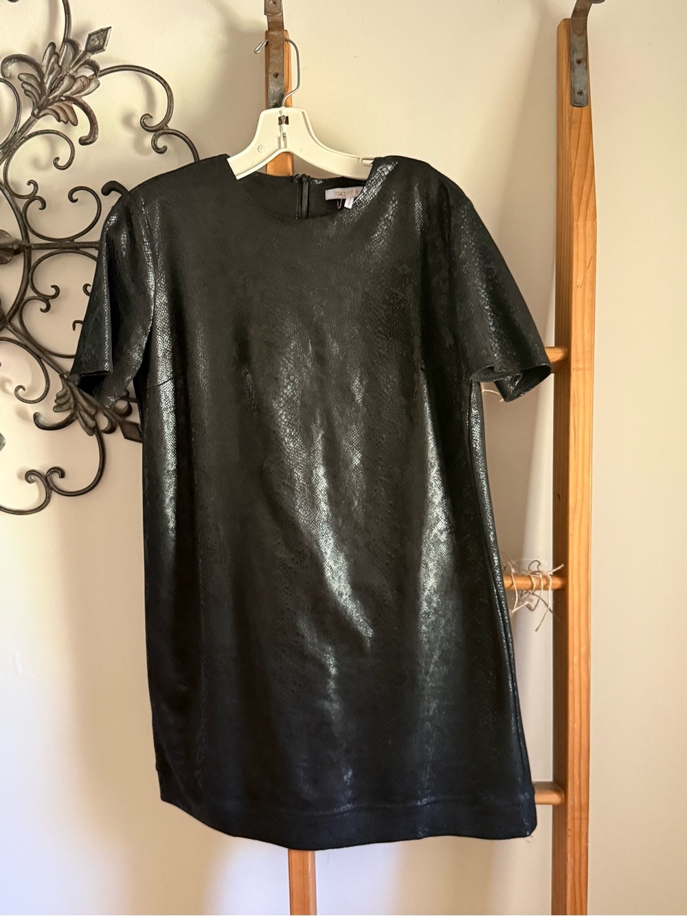 Harper Wren Black Faux Snakeskin Shift Dress